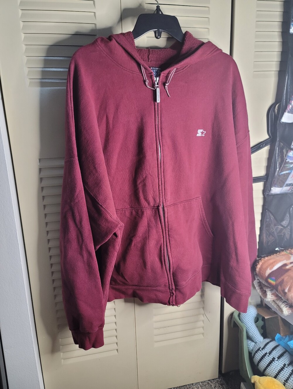 Blank Starter Hoodie Men's Sz.XXL Maroon Zip Up Long Sleeve Pullover Sweater